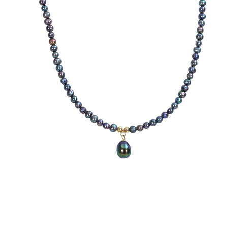 【中古】 K14YG PEARLブラックパールペンダントネックレス P7.1mm 8.7g