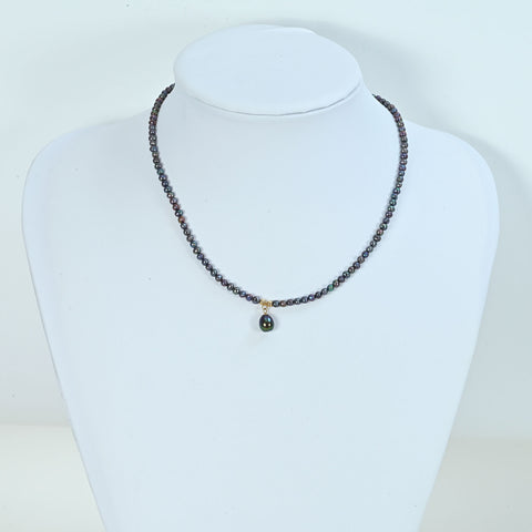 【中古】 K14YG PEARLブラックパールペンダントネックレス P7.1mm 8.7g