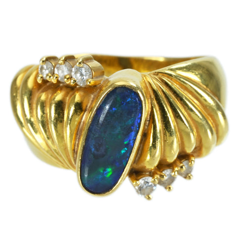 【中古】K18YG OPAL RING ブラックオパールリング BO1.01ct D0.16ct 6.7g #9