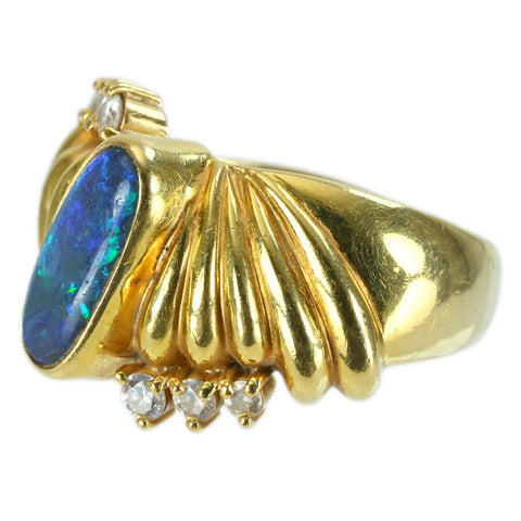 【中古】K18YG OPAL RING ブラックオパールリング BO1.01ct D0.16ct 6.7g #9