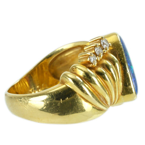【中古】K18YG OPAL RING ブラックオパールリング BO1.01ct D0.16ct 6.7g #9
