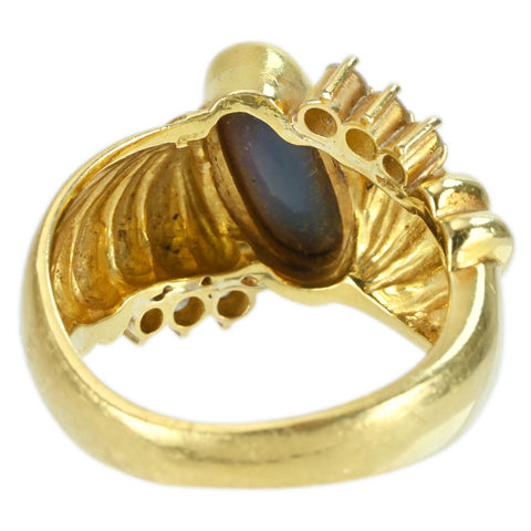 【中古】K18YG OPAL RING ブラックオパールリング BO1.01ct D0.16ct 6.7g #9