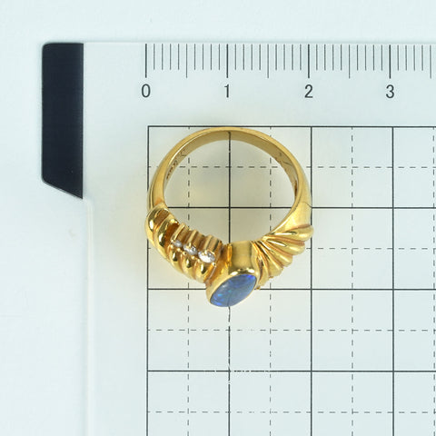 【中古】K18YG OPAL RING ブラックオパールリング BO1.01ct D0.16ct 6.7g #9