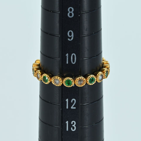 【中古】K18YG EMERALD エメラルド・ダイヤモンドエタニティリング E0.22ct D0.31ct 2.1g #11