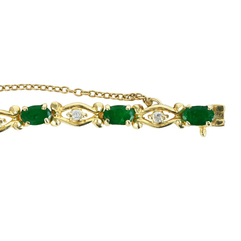 [Pre-owned] 14K Yellow Gold Emerald Bracelet, 17.5cm, 8.8g 