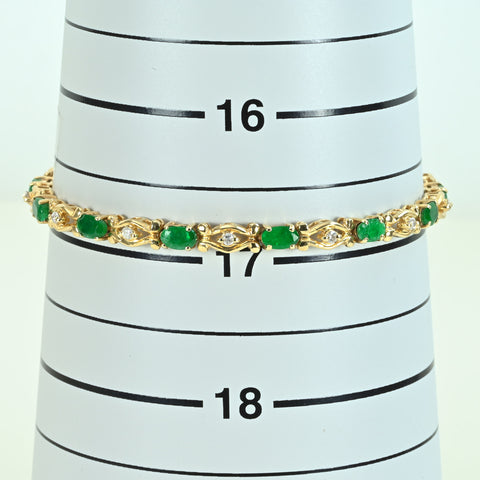 [Pre-owned] 14K Yellow Gold Emerald Bracelet, 17.5cm, 8.8g 