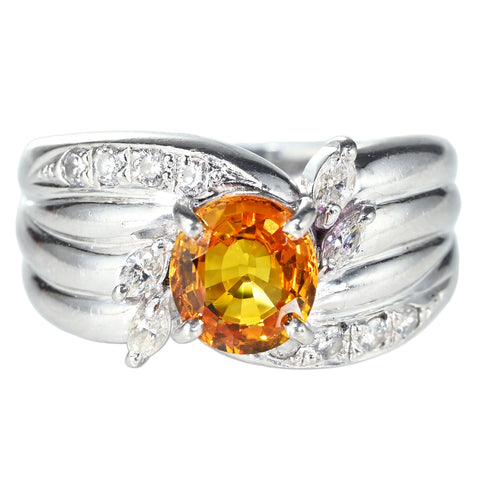 【中古】PT900 SAPPHIRE RING オレンジサファイアリング S1.62ct D0.35ct ソーティング 11.1g #13.5