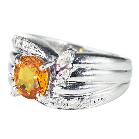 【中古】PT900 SAPPHIRE RING オレンジサファイアリング S1.62ct D0.35ct ソーティング 11.1g #13.5
