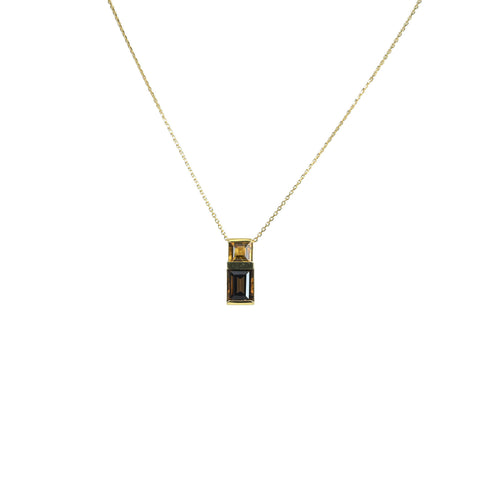 【中古】K18YG QUARTZ シトリン＆スモーキークォーツペンダントネックレス 3.9g