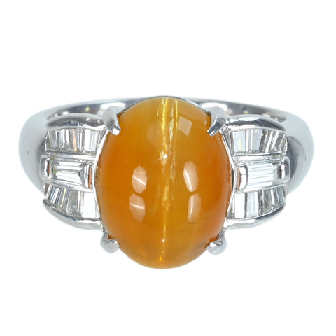 【中古】PT900 OPAL CATSEYEオパールキャッツアイリング OC3.94ct D0.44ct  9.0g #11.5