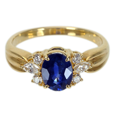 【中古】K18YG SAPPHIRE サファイアリング S1.07ct D0.32ct 4.9g #17.5