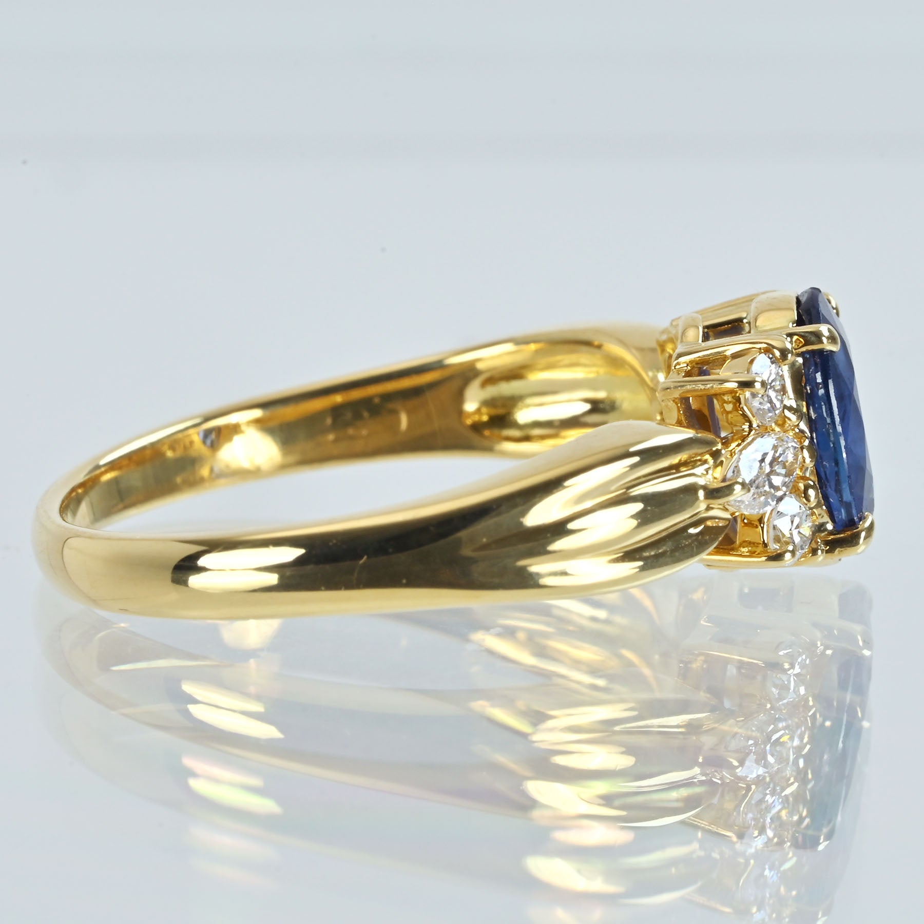 中古】K18YG SAPPHIRE サファイアリング S1.07ct D0.32ct 4.9g #17.5