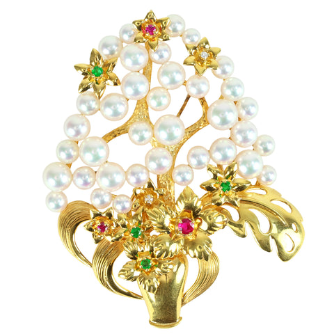 【中古】K18YG AKOYA PEARL BROACH アコヤパールブローチ P4.0-6.5mm D0.02ct 23.7g