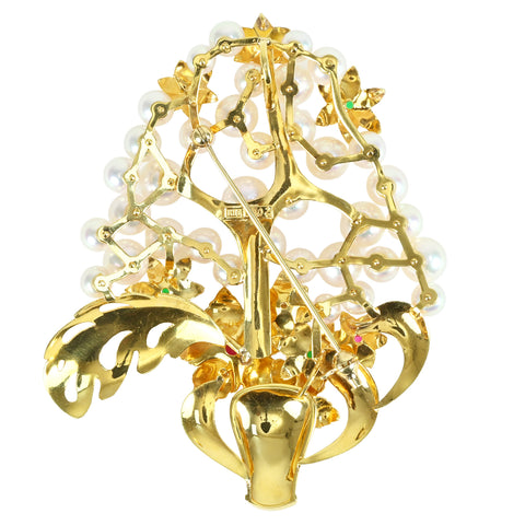 【中古】K18YG AKOYA PEARL BROACH アコヤパールブローチ P4.0-6.5mm D0.02ct 23.7g