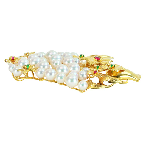 【中古】K18YG AKOYA PEARL BROACH アコヤパールブローチ P4.0-6.5mm D0.02ct 23.7g