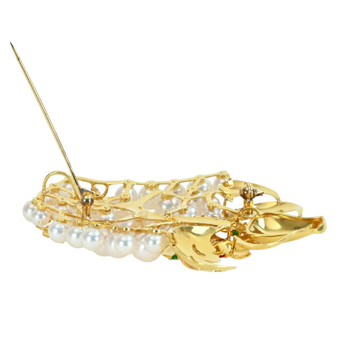 【中古】K18YG AKOYA PEARL BROACH アコヤパールブローチ P4.0-6.5mm D0.02ct 23.7g