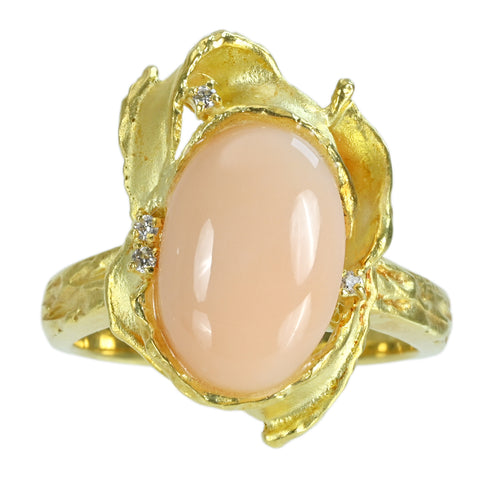 【中古】K18YG CORALサンゴリング D0.04ct 9.6g #20