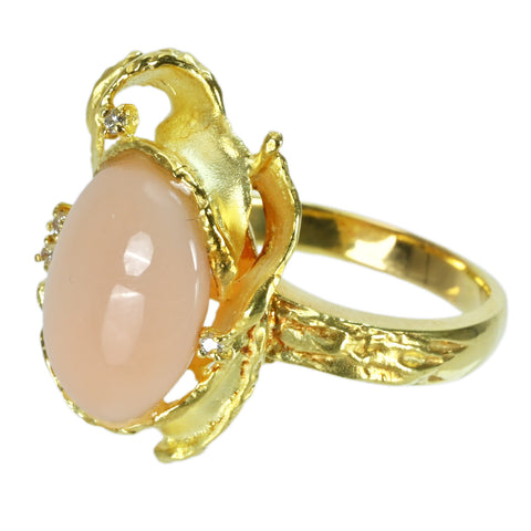 【中古】K18YG CORALサンゴリング D0.04ct 9.6g #20