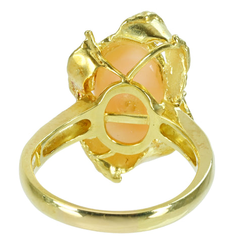 【中古】K18YG CORALサンゴリング D0.04ct 9.6g #20