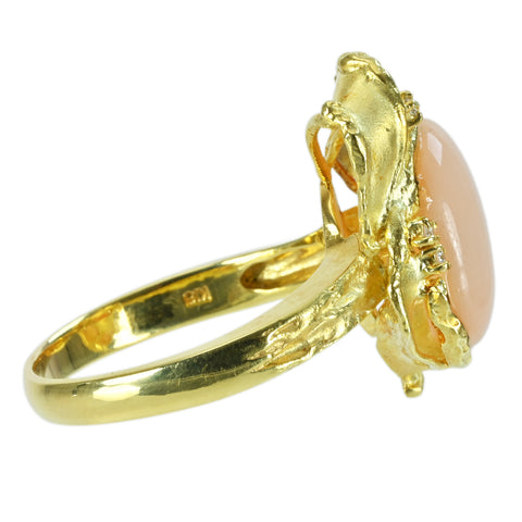 【中古】K18YG CORALサンゴリング D0.04ct 9.6g #20