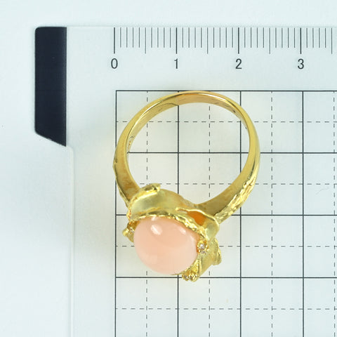 【中古】K18YG CORALサンゴリング D0.04ct 9.6g #20