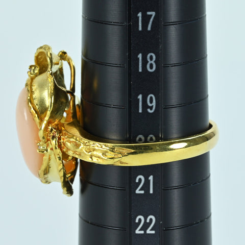 【中古】K18YG CORALサンゴリング D0.04ct 9.6g #20