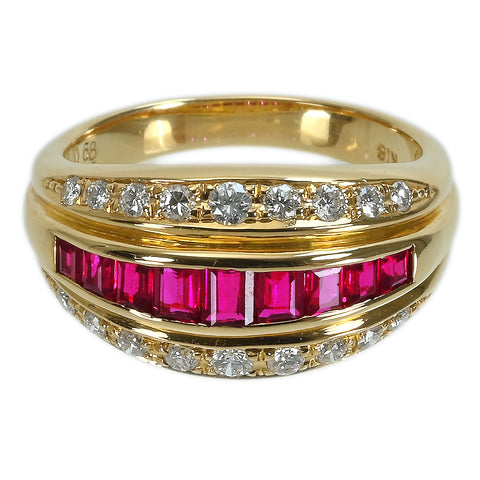【中古】K18YG RUBY ルビーリング R0.68ct D0.28ct 5.7g #9.5