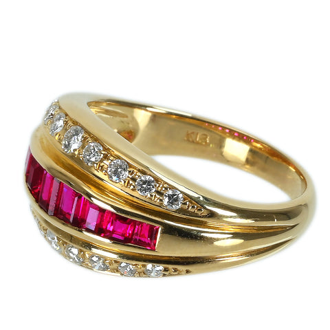 【中古】K18YG RUBY ルビーリング R0.68ct D0.28ct 5.7g #9.5