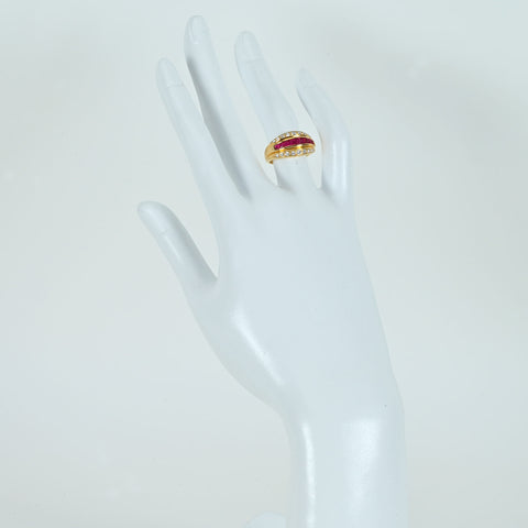 【中古】K18YG RUBY ルビーリング R0.68ct D0.28ct 5.7g #9.5