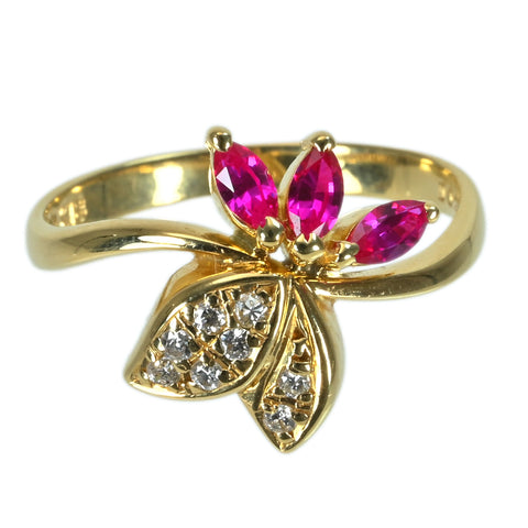 【中古】K18YG RUBYルビーリング R0.27ct D0.08ct 2.4g #8