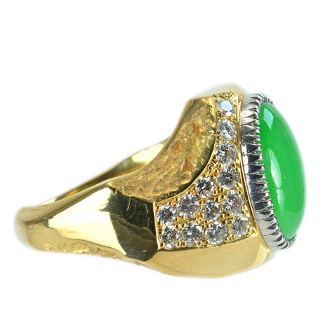 【中古】K18YG JADEITE RING ヒスイリング J3.90ct D0.60ct 11.2g #11.5