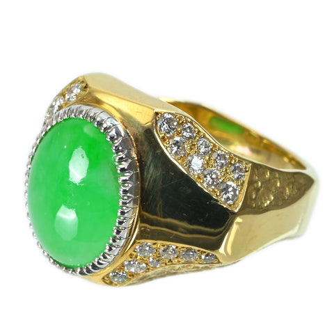 【中古】K18YG JADEITE RING ヒスイリング J3.90ct D0.60ct 11.2g #11.5