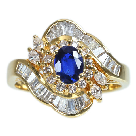 【中古】K18YG SAPPHIREサファイアリング S0.65ct D0.91ct 5.7g #13