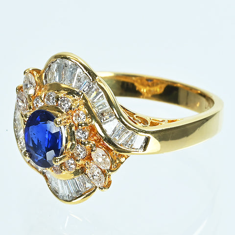 【中古】K18YG SAPPHIREサファイアリング S0.65ct D0.91ct 5.7g #13