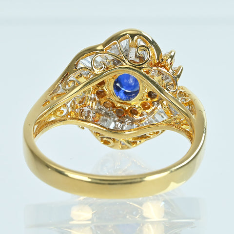 【中古】K18YG SAPPHIREサファイアリング S0.65ct D0.91ct 5.7g #13