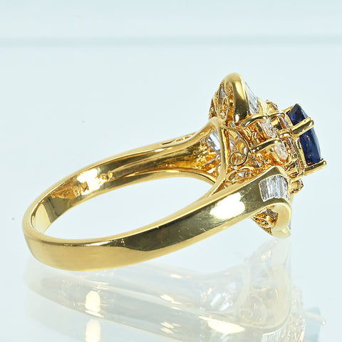 【中古】K18YG SAPPHIREサファイアリング S0.65ct D0.91ct 5.7g #13