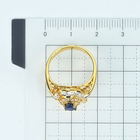 【中古】K18YG SAPPHIREサファイアリング S0.65ct D0.91ct 5.7g #13