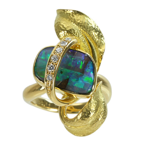 【中古】K18YG OPALボルダーオパールリング BO4.18ct D0.11ct 11.4g #12