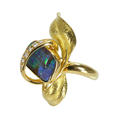 【中古】K18YG OPALボルダーオパールリング BO4.18ct D0.11ct 11.4g #12