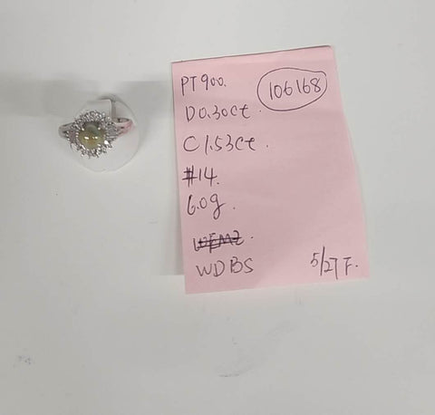 【中古】PT900 CATS EYE RING キャッツアイリング CE1.53ct D0.30ct 5.8g #14