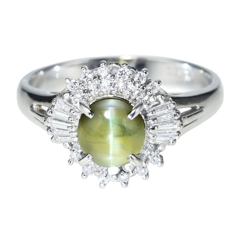 【中古】PT900 CATS EYE RING キャッツアイリング CE1.53ct D0.30ct 5.8g #14