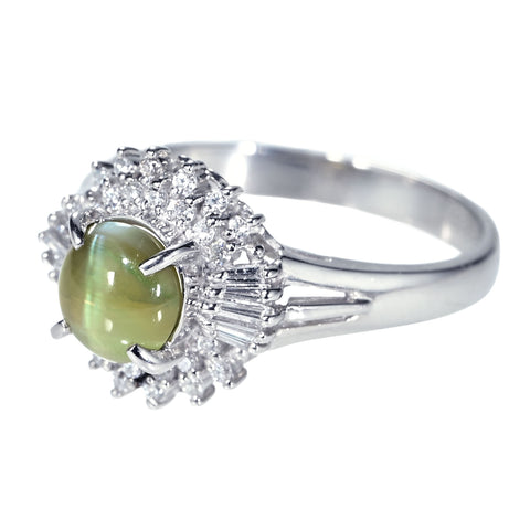 【中古】PT900 CATS EYE RING キャッツアイリング CE1.53ct D0.30ct 5.8g #14