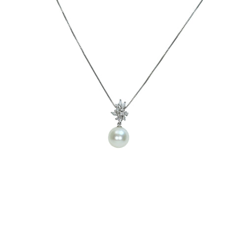 【中古】 K18WG SOUTH SEA PEARL白蝶パールペンダントネックレス 9.5mm D0.25ct 4.6g