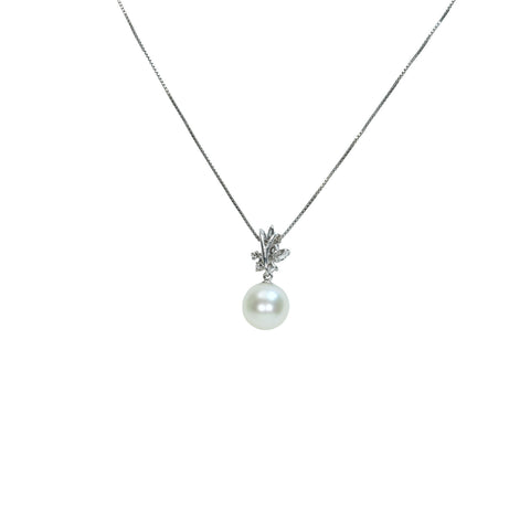 【中古】 K18WG SOUTH SEA PEARL白蝶パールペンダントネックレス 9.5mm D0.25ct 4.6g