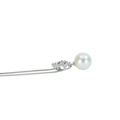 【中古】 K18WG SOUTH SEA PEARL白蝶パールペンダントネックレス 9.5mm D0.25ct 4.6g
