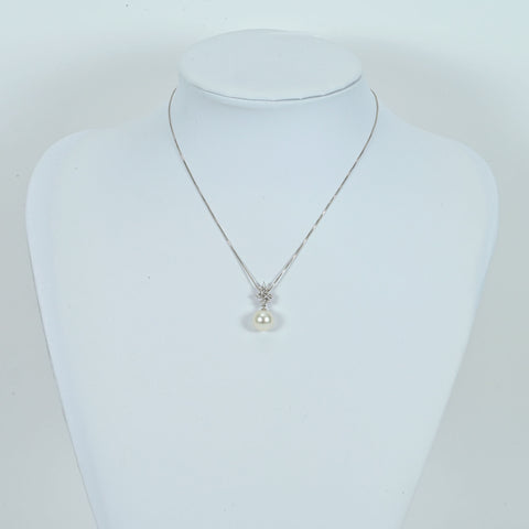 【中古】 K18WG SOUTH SEA PEARL白蝶パールペンダントネックレス 9.5mm D0.25ct 4.6g