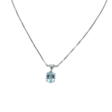 【中古】PT850 AQUAMARINEアクアマリンペンダントネックレス AQ3.70ct D0.13ct 8.9g