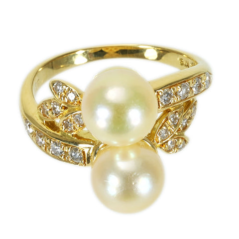 【中古】 K18YG AKOYA PEARLアコヤパールリング P7.0mm D0.25ct 5.0g #10.5