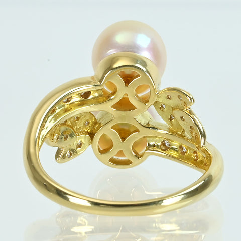 【中古】 K18YG AKOYA PEARLアコヤパールリング P7.0mm D0.25ct 5.0g #10.5