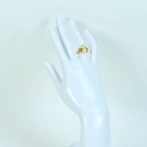 【中古】 K18YG AKOYA PEARLアコヤパールリング P7.0mm D0.25ct 5.0g #10.5